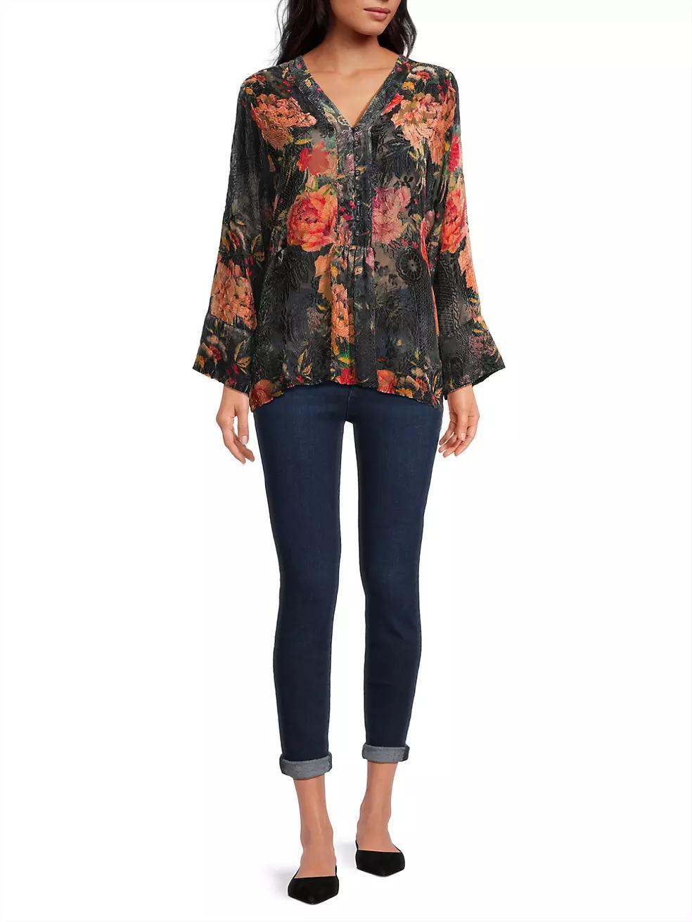 Botina Floral Burnout V-Neck Blouse Product Image