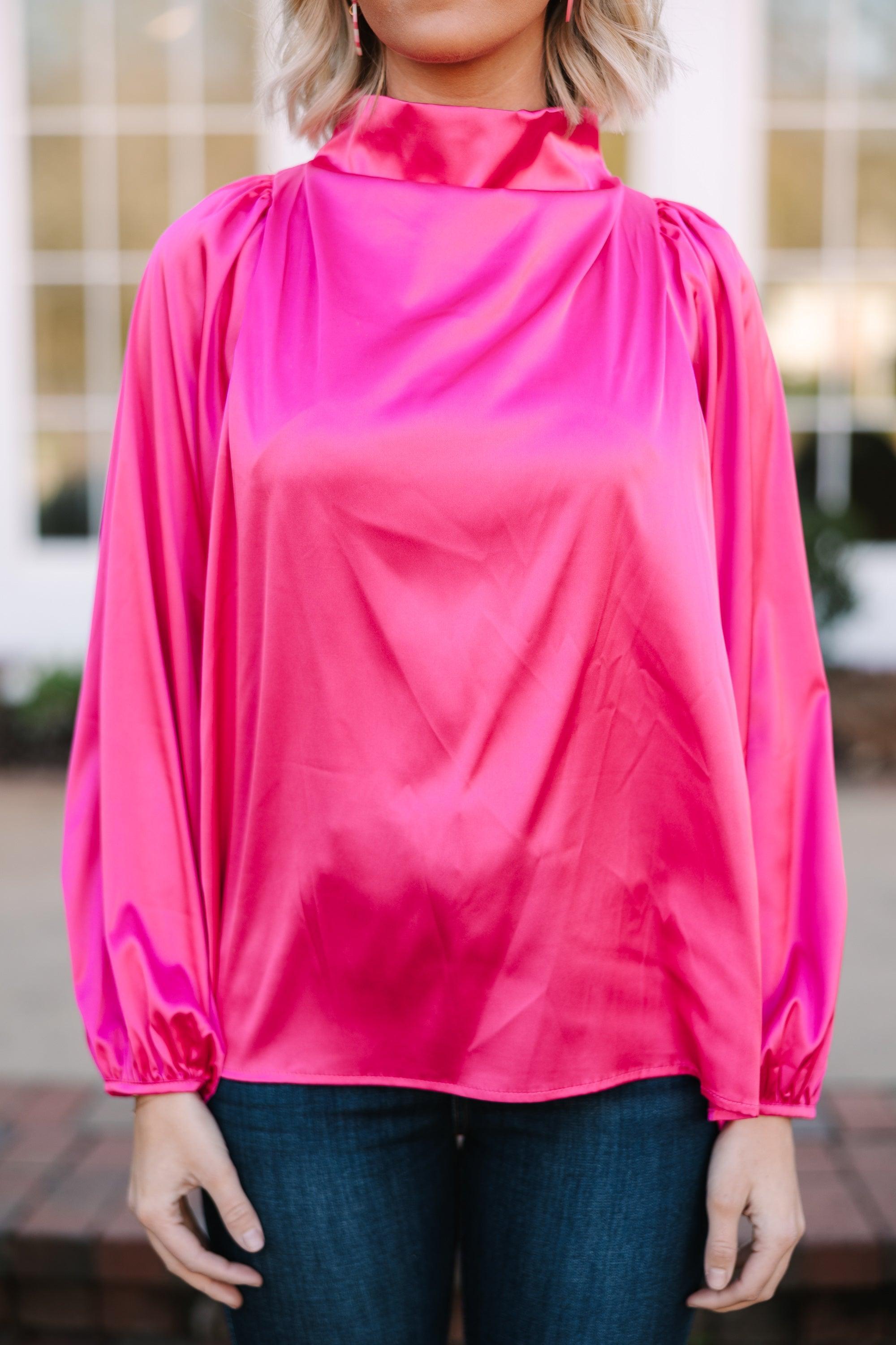 Embrace The Joy Fuchsia Pink Satin Blouse Female Product Image