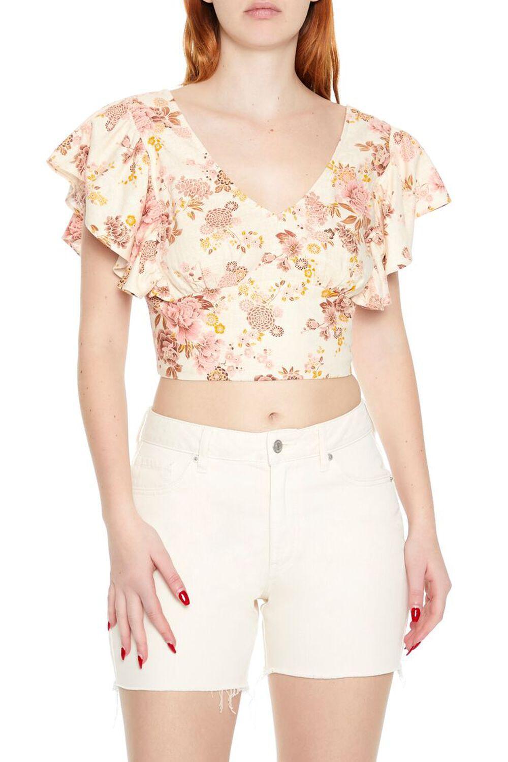 Floral Butterfly-Sleeve Crop Top | Forever 21 Product Image