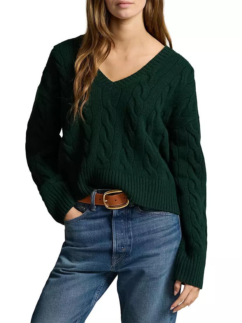 Womens Wool-Cashmere Cable-Knit V-Neck Sweater Product Image