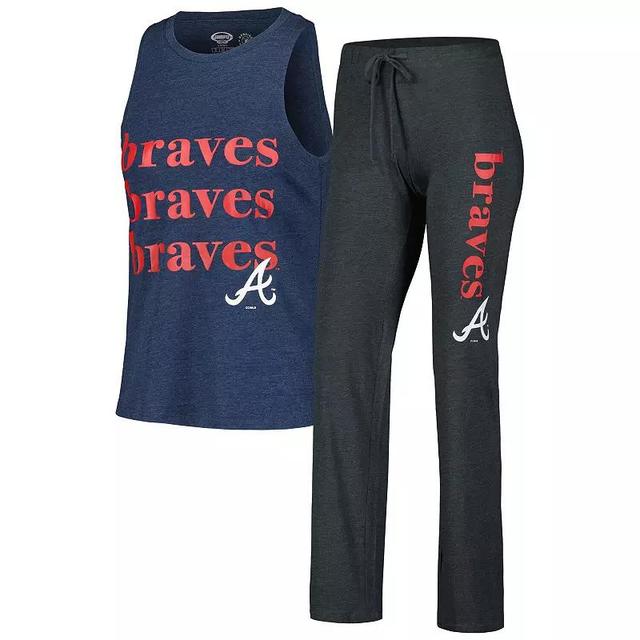 Womens Concepts Sport /Navy Atlanta Braves Meter Muscle Tank and Pants Sleep Set Grey Product Image