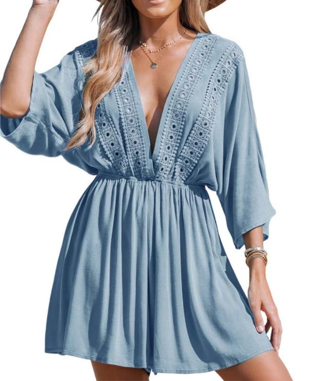 Cupshe Womens Blue Seas Plunging V-Neck Cover-Up Romper - Light Product Image