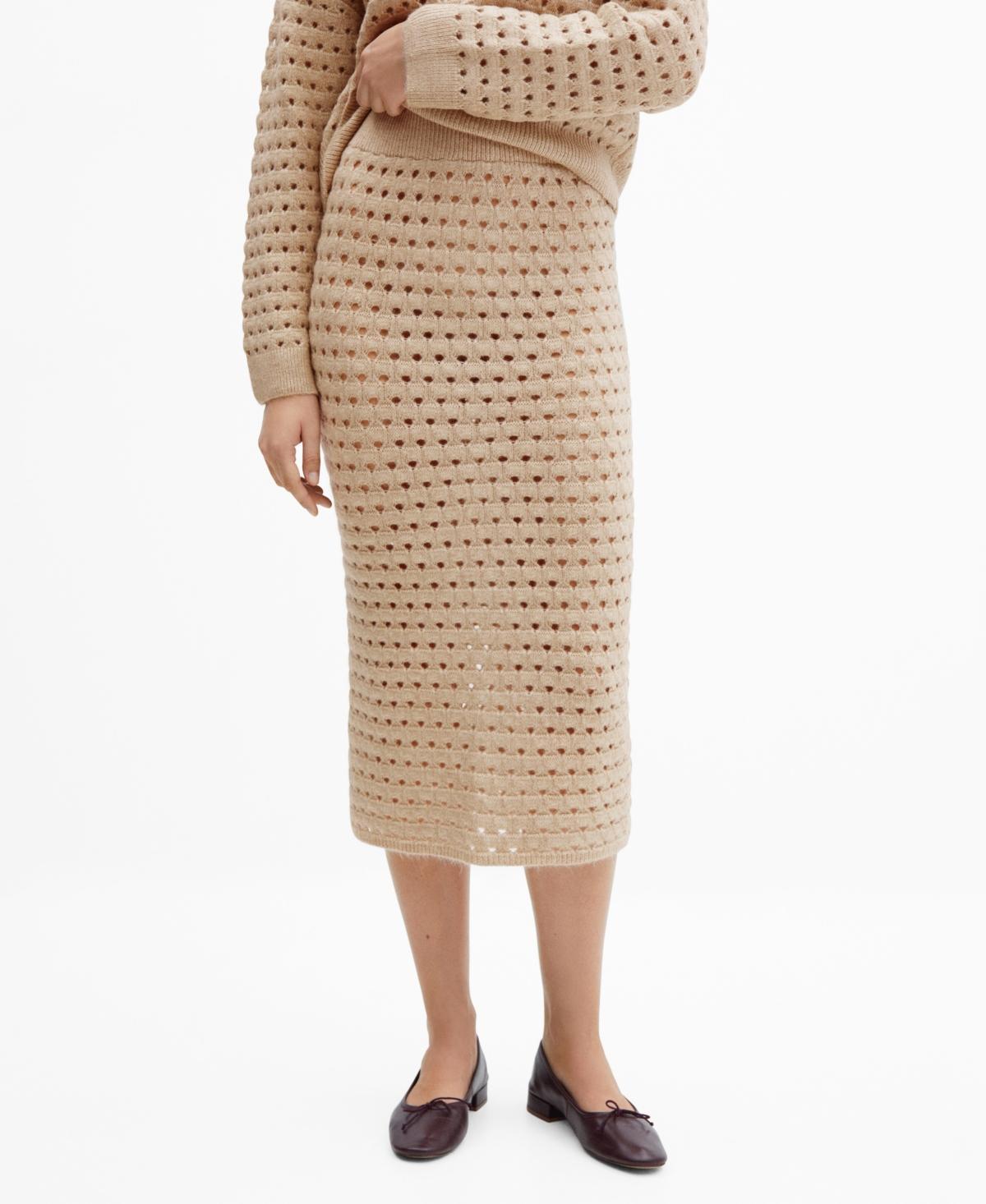 MANGO - Knitted skirt with openwork details khakiWomen Product Image