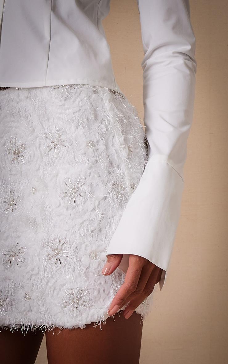 Premium White Embroided Detail Eyelash Mini Skirt Product Image