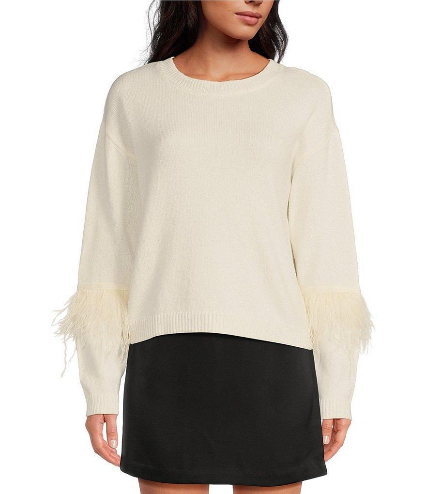 Chelsea & Violet Long Sleeve Crew Neck Ostrich Feather Sweater Product Image