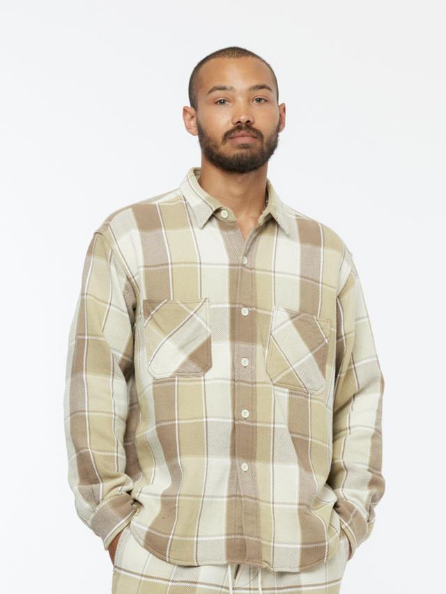 Checkered Pajama Shirt (Beige) Product Image