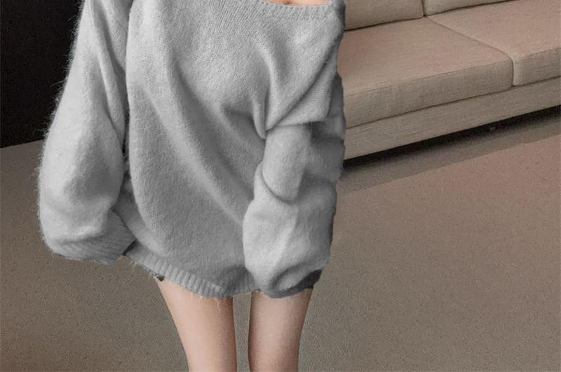 Boat Neck Two Tone Bow Back Oversized Sweater Product Image