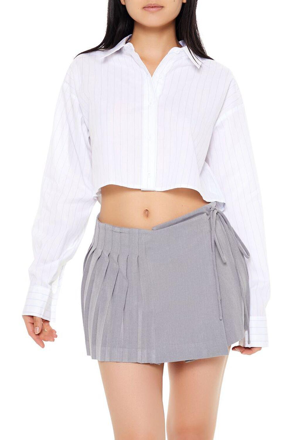 Poplin Pinstriped Cropped Shirt | Forever 21 product image