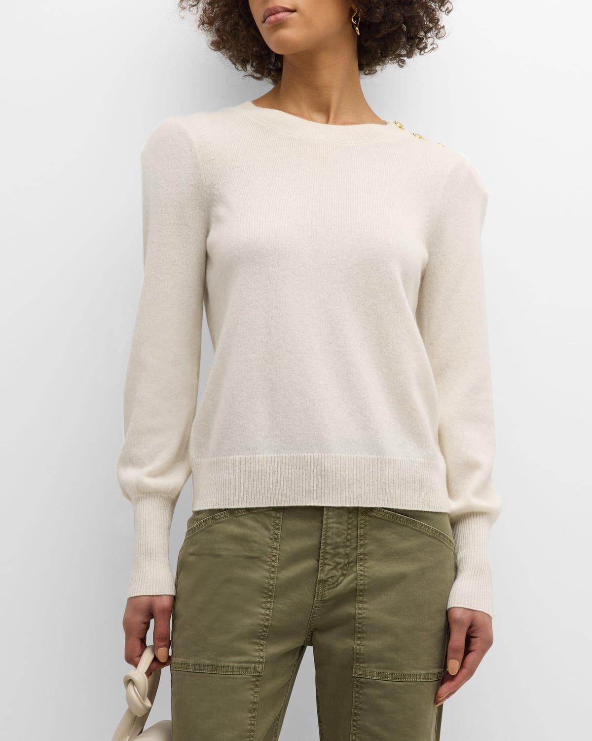 Womens Nelia Button-Accented Cashmere Crewneck Sweater Product Image