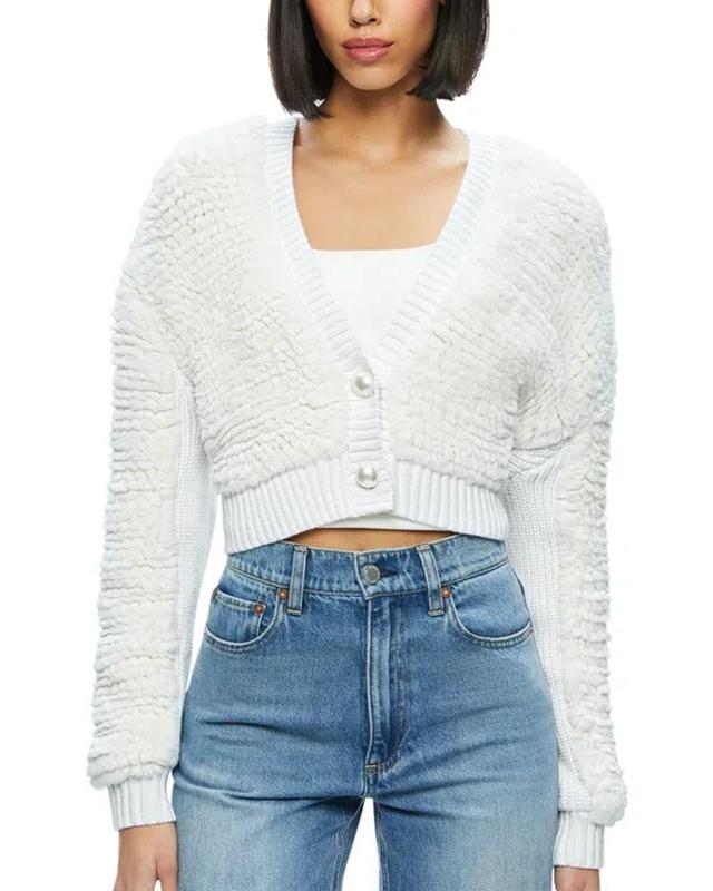 ALICE AND OLIVIA Casilda Cropped Wool-blend Cardigan In White Product Image