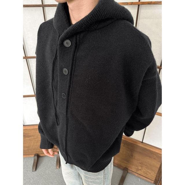 Henley Drawstring Hooded Sweater Product Image