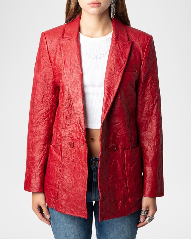 Womens Visko Crinkle Leather Blazer Product Image