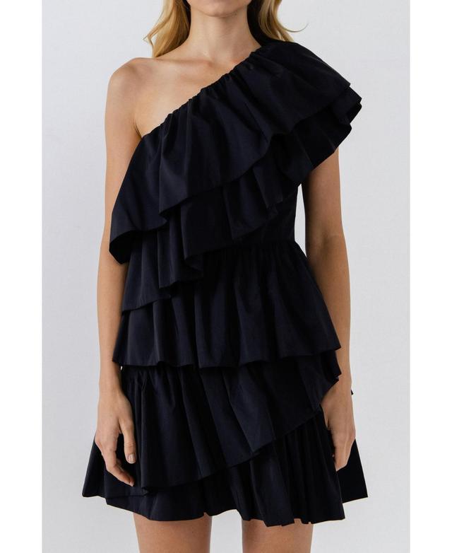 Womens One-Shoulder Ruffled Mini Dress Product Image