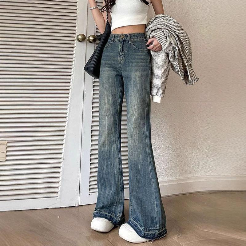 High Rise Washed Frayed Flared Jeans product image