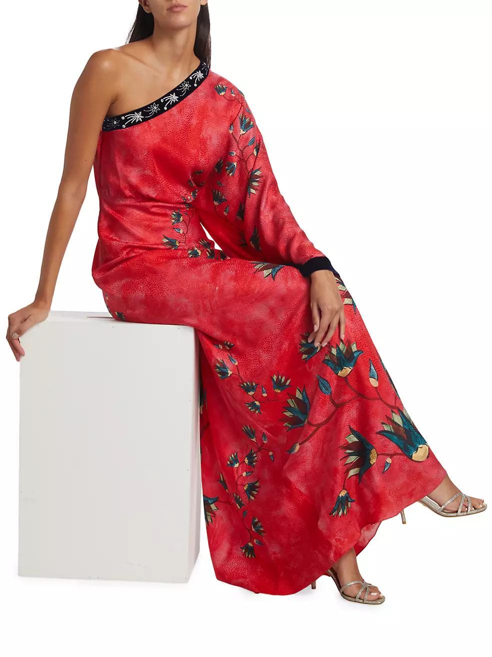 Lily Asymmetric Floral Silk Gown Product Image