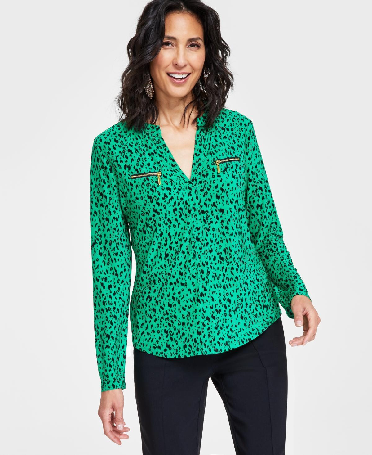 I.n.c. International Concepts Womens Print Zip-Pocket Top, in Regular & Petite, Created for Macys Product Image