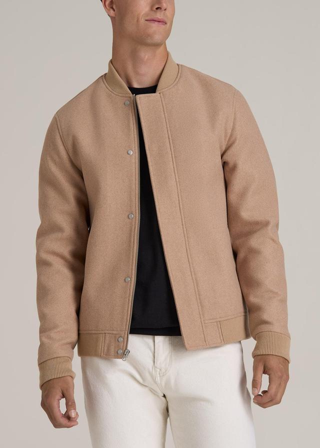 Melton Varsity Jacket for Tall Men in Light Camel Mix Male Product Image