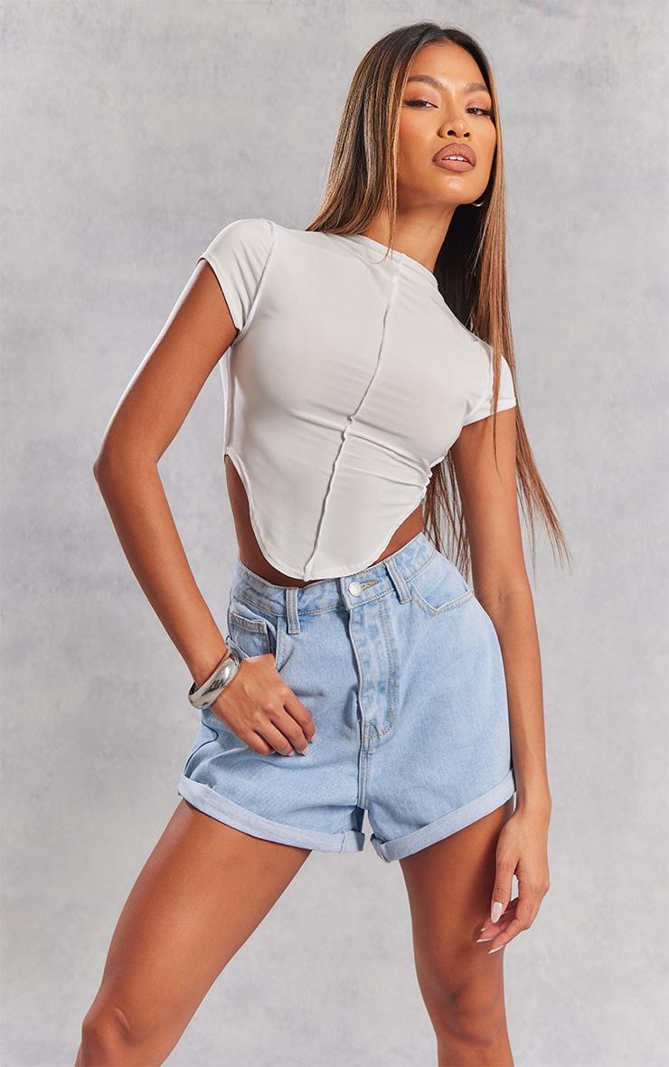 Light Blue Wash Turn Up Hem Mom Shorts Product Image