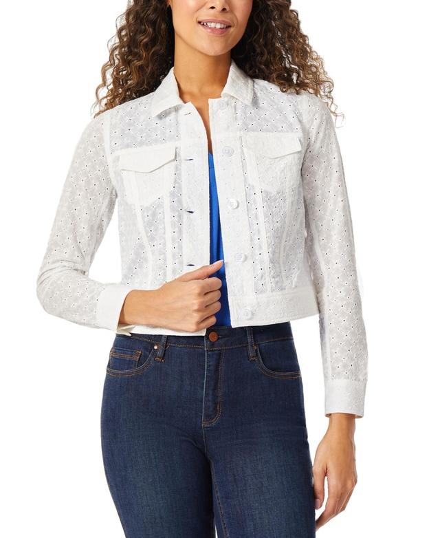 Jones New York Womens Embroidered Pointelle Button-Down Trucker Jacket Product Image