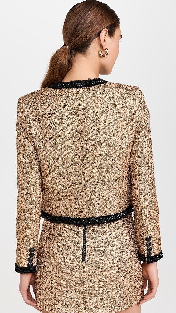 alice + olivia Landon Cropped Box Jacket with Embellished Trim | Shopbop Product Image