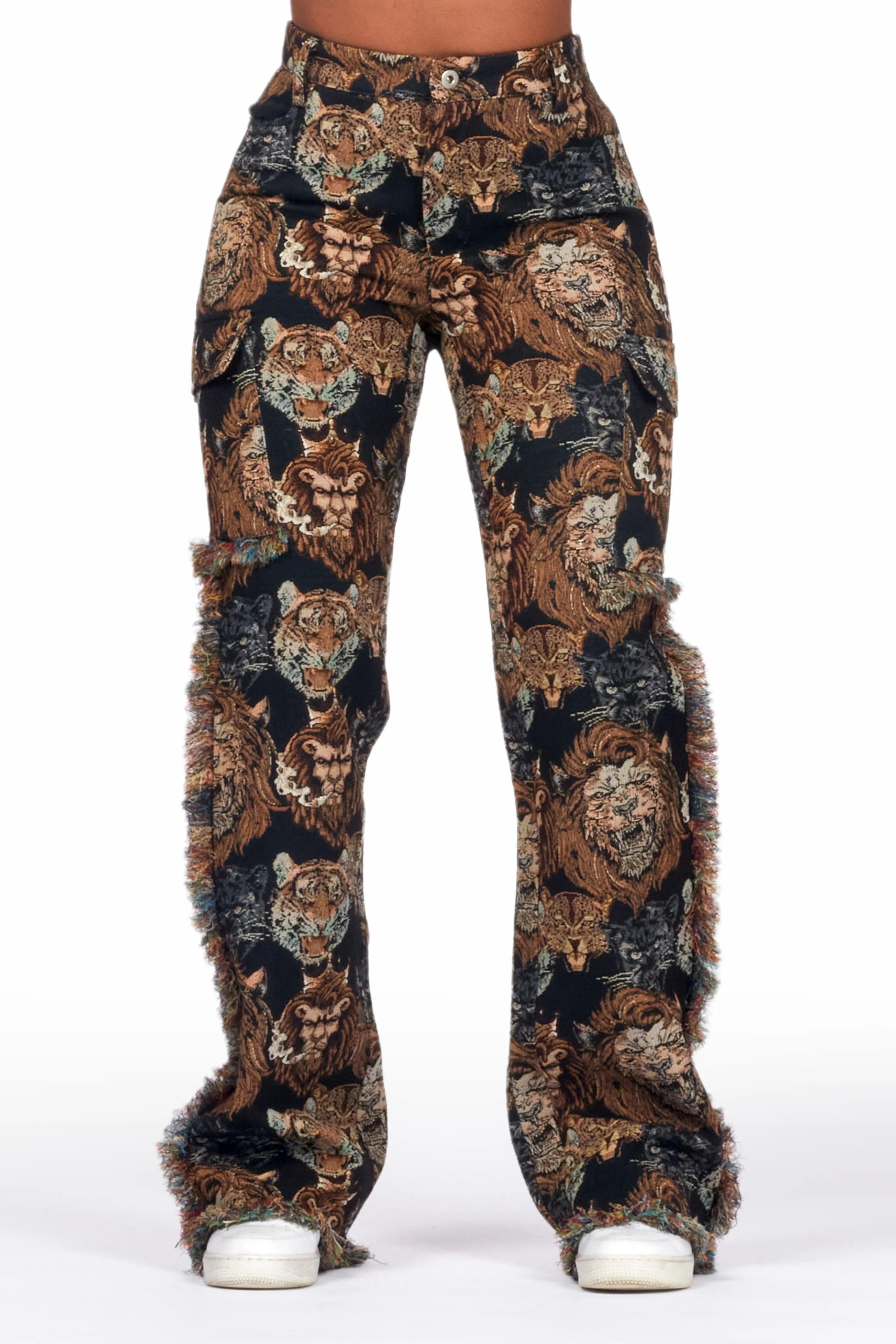 Khadiyah Black Animal Print Tapestry Stacked Pant Female product image