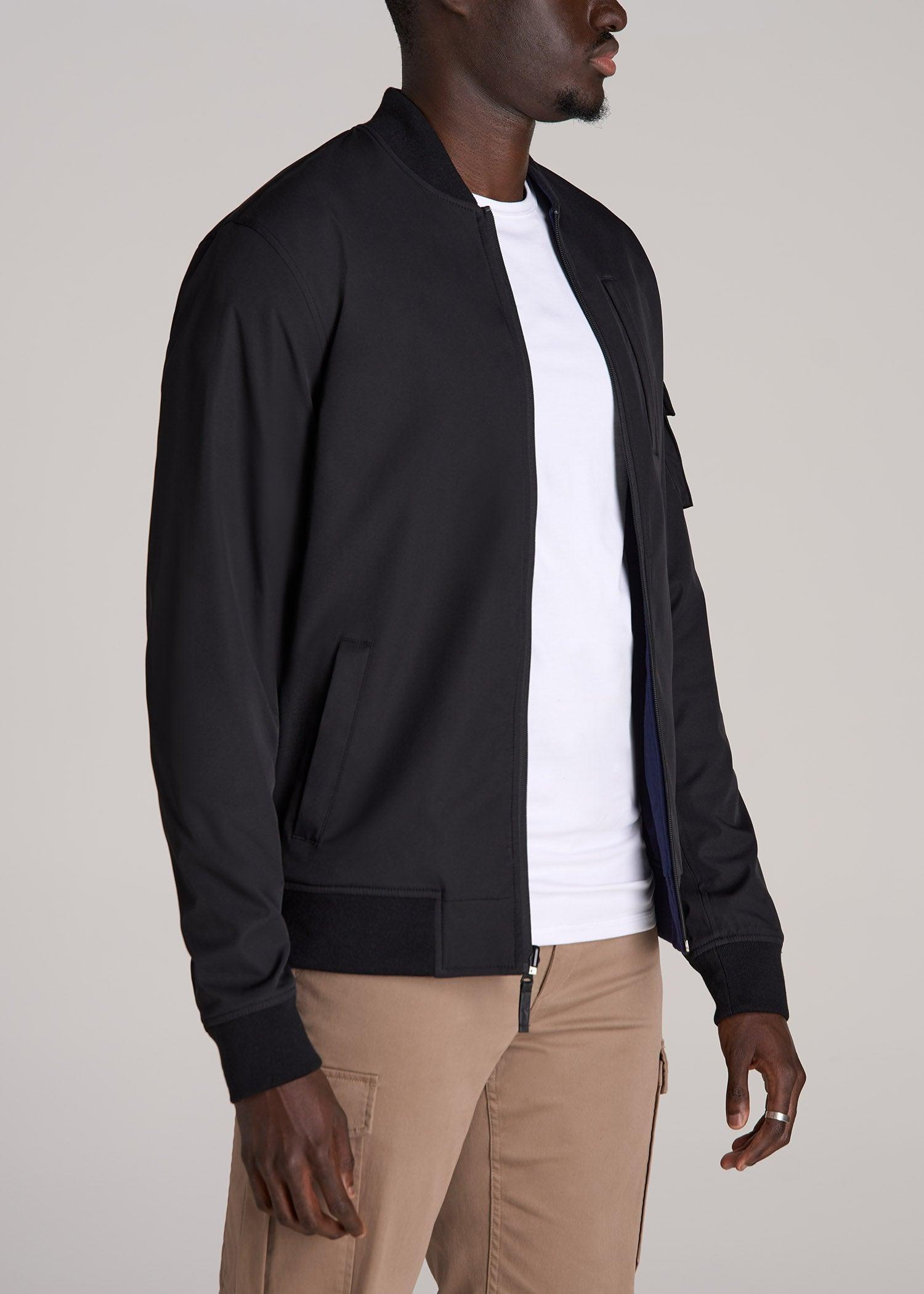 Reversible Men's Tall Bomber Jacket in Black and Navy Male Product Image