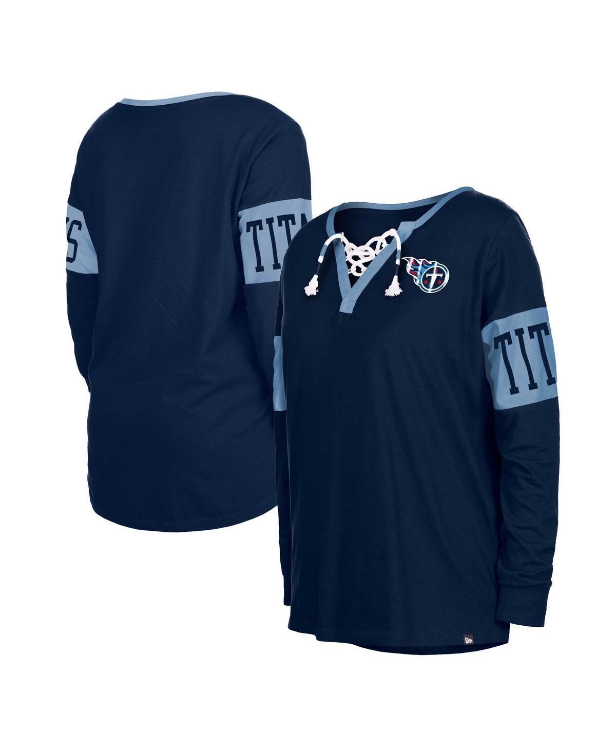 Womens New Era Tennessee Titans Lace-Up Notch Neck Long Sleeve T-Shirt Blue Product Image