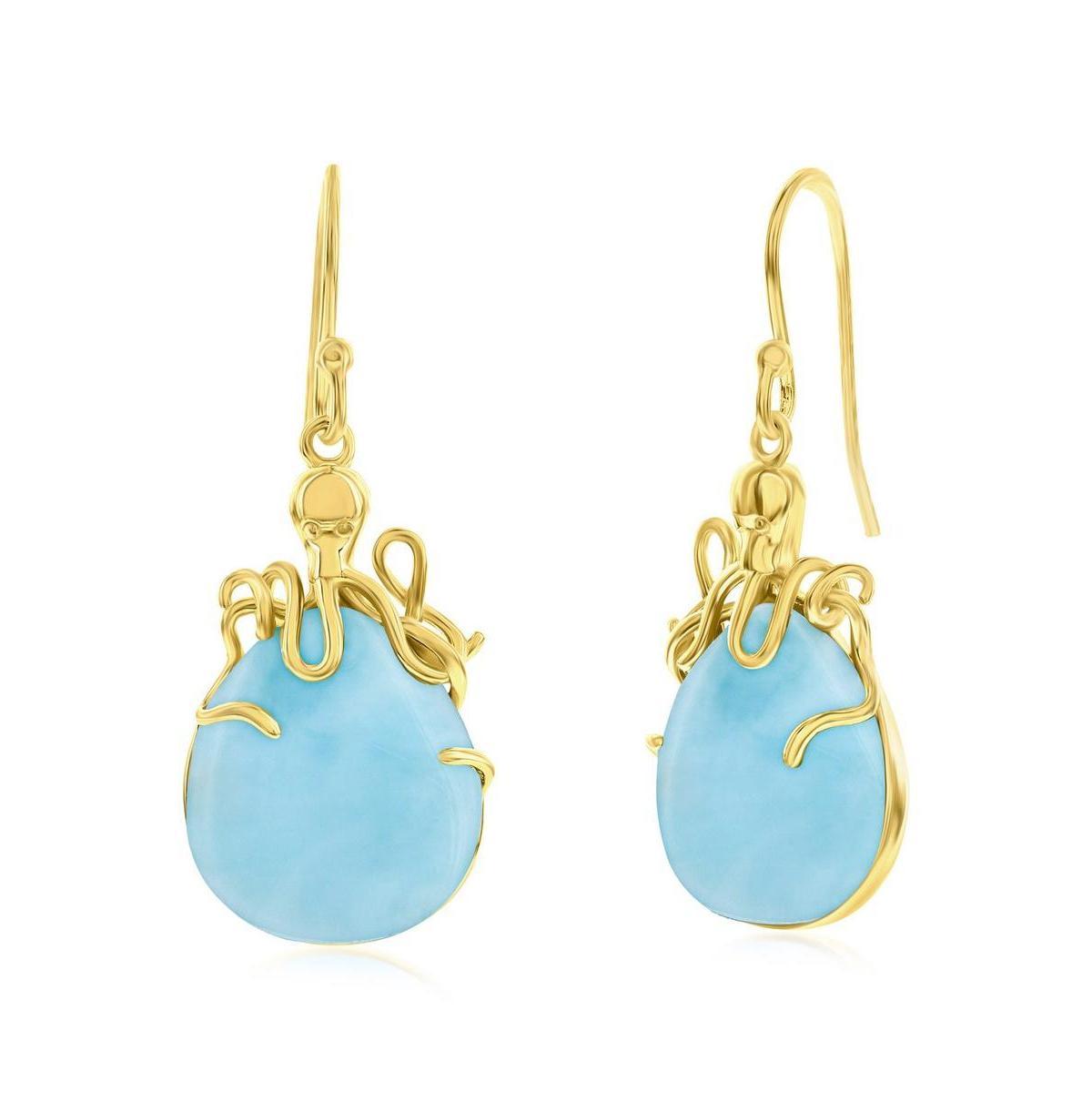 Sterling Silver Pear-Shaped Larimar Octopus Earrings Product Image