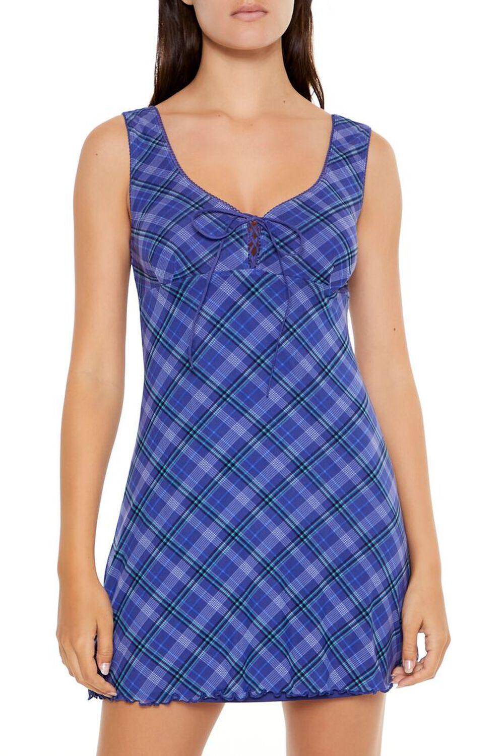 Lace-Up Plaid Mini Tank Dress | Forever 21 Product Image