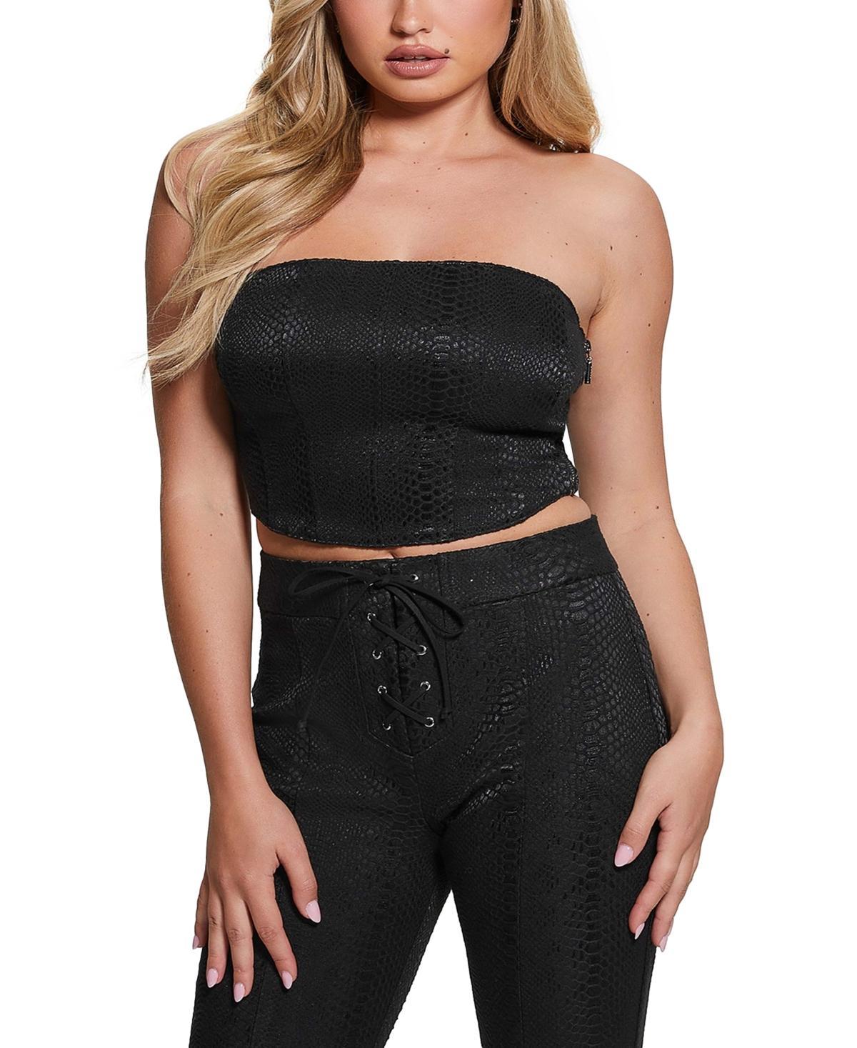 GUESS Python Embossed Strapless Faux Leather Crop Top Product Image