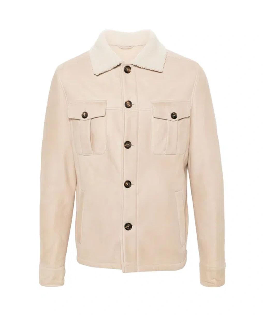 ELEVENTY Shearling Shirt Jacket In Nude Product Image