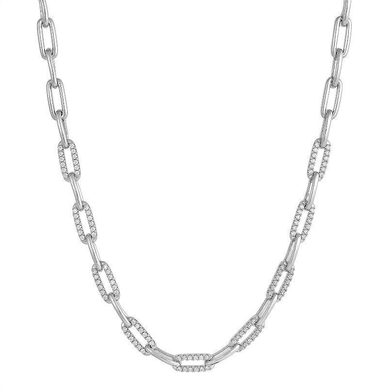 Sterling Silver Cubic Zirconia Paperclip Chain Necklace, Womens Product Image