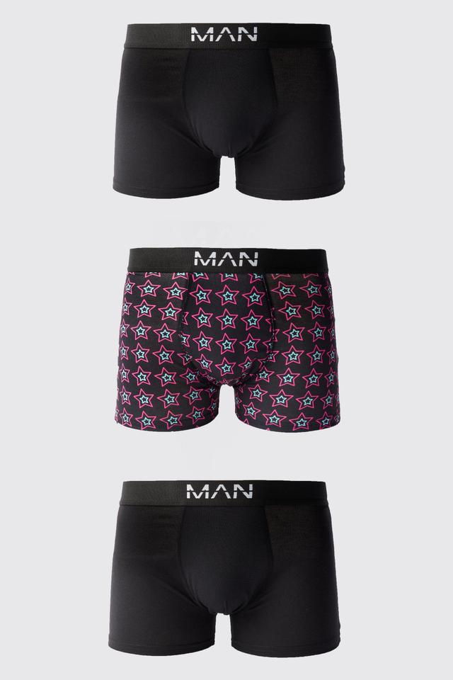 3 Pack Man Star Printed Boxers | boohooMAN USA Product Image