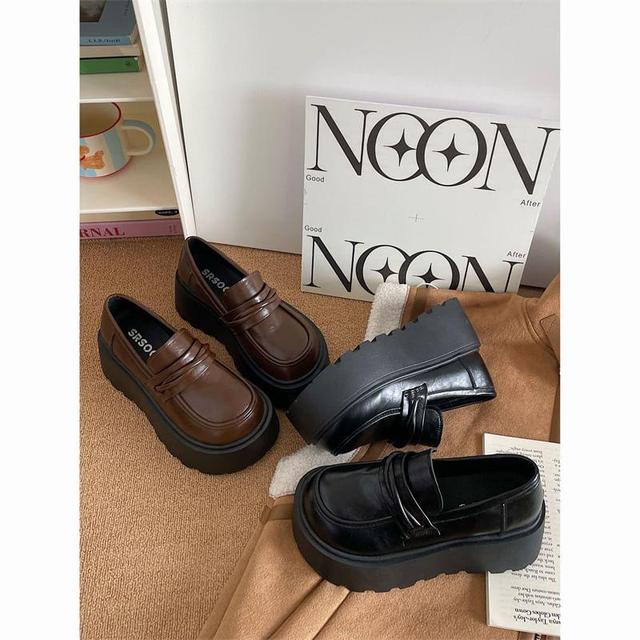 Platform Plain Faux Leather Loafers Product Image