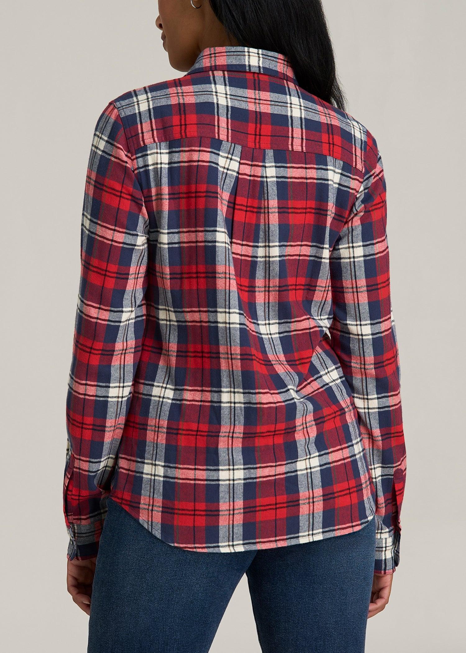 Flannel Button-Up Shirt for Tall Women in Rich Red Plaid Female Product Image