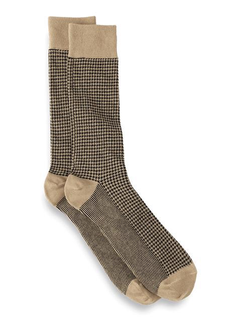 Houndstooth Cotton Blend Sock - Dark Khaki Product Image