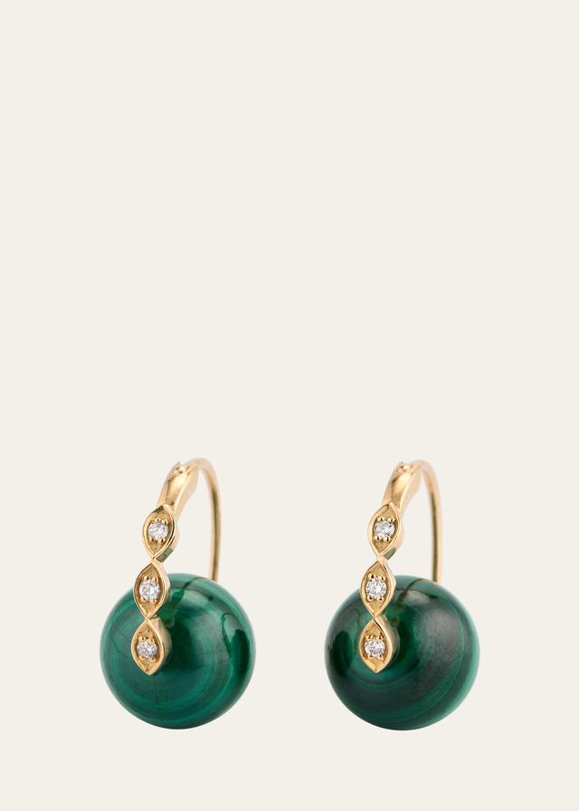 Womens 14K Yellow Gold, Malachite & 0.07 TCW Diamond Bead Drop Earrings Product Image