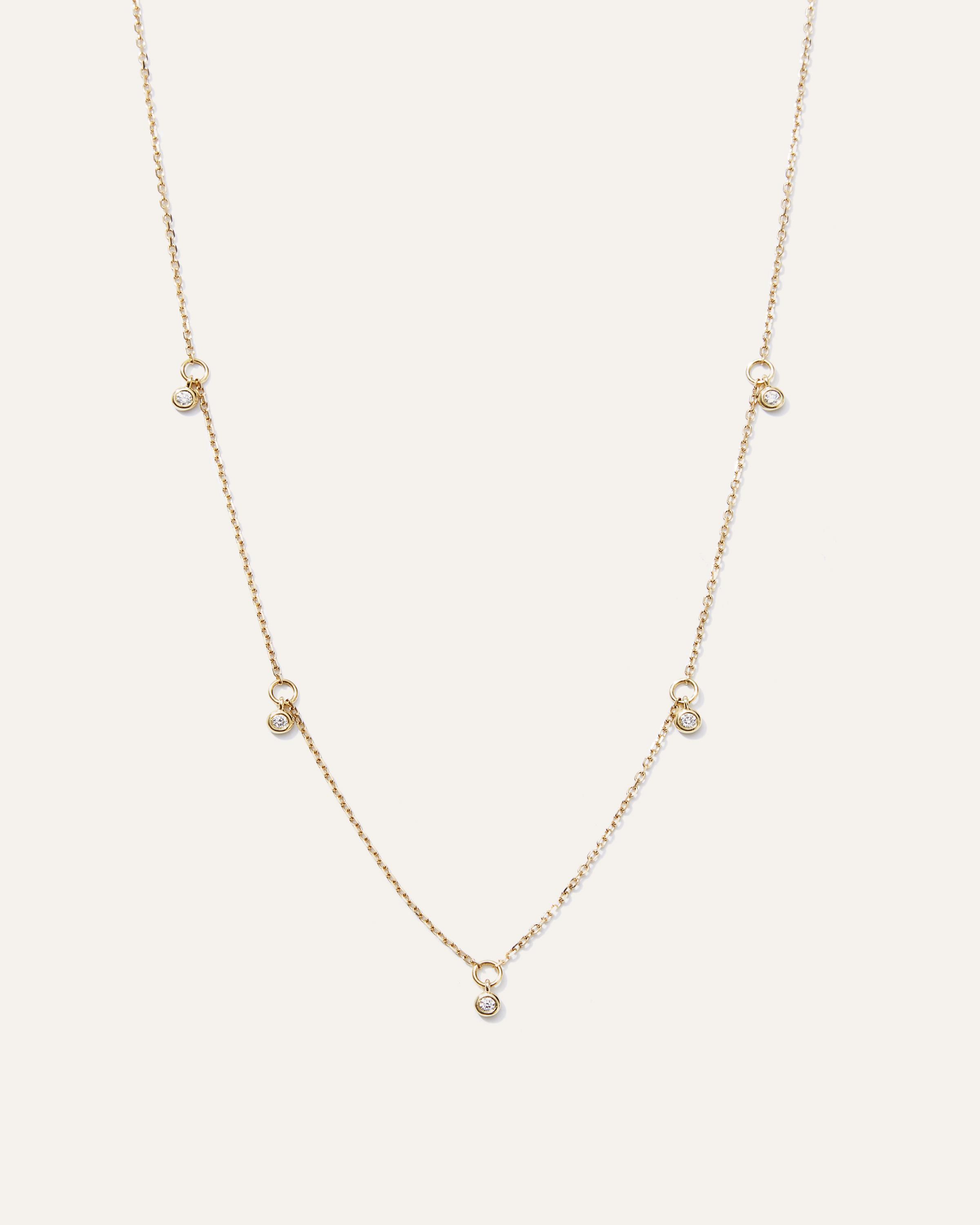 14K Gold Diamond Dangle Bezel Station Necklace Product Image