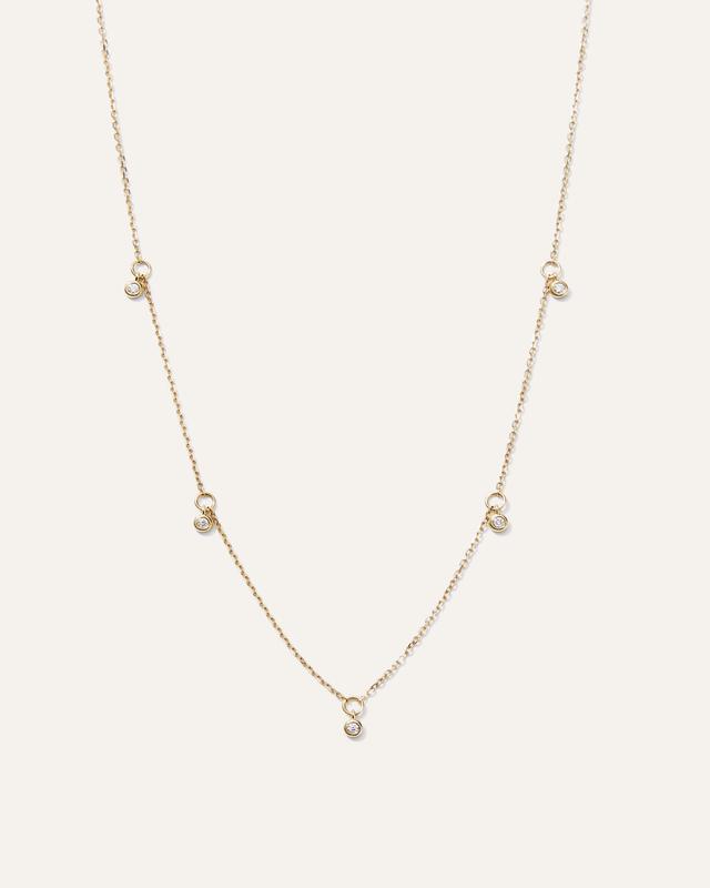 14K Gold Diamond Dangle Bezel Station Necklace Product Image