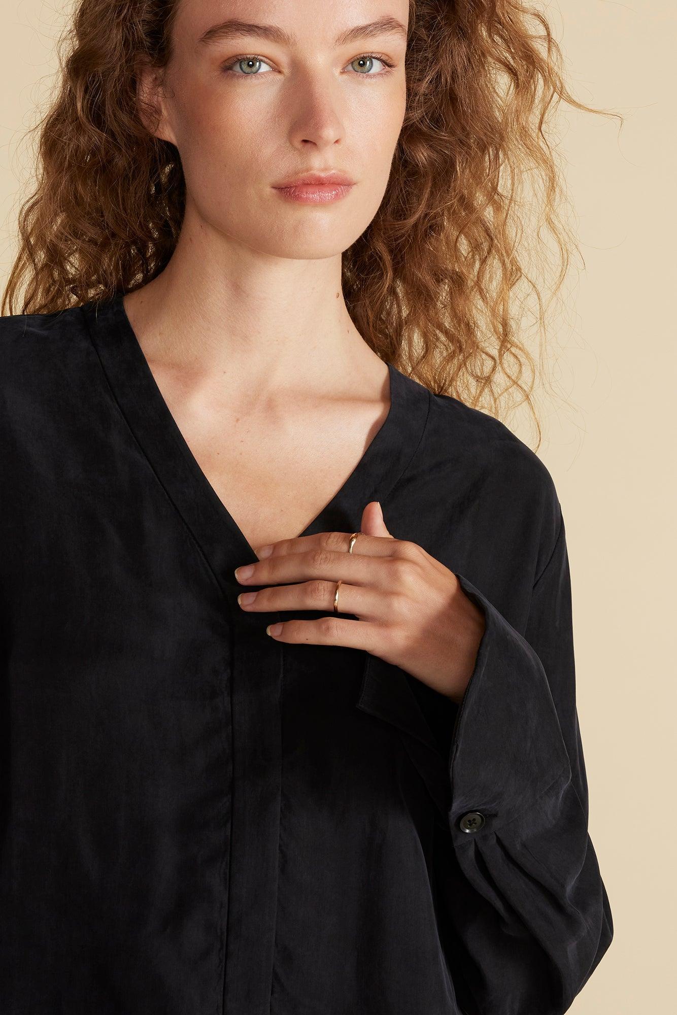 Dree Cupro V Neck Blouse - Black Product Image