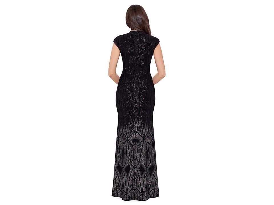 Betsy & Adam Long Cap Sleeve Glitter Ombre Gown Women's Dress Product Image