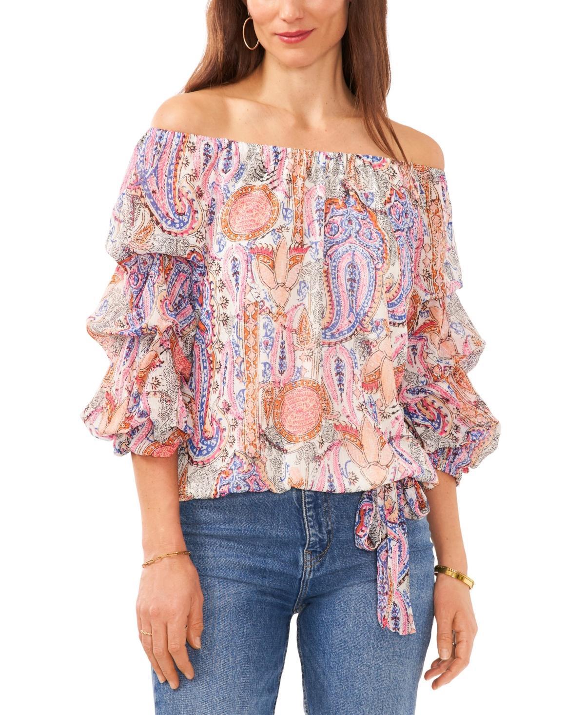 Vince Camuto Womens Paisley Off The Shoulder Bubble Sleeve Tie Front Blouse Product Image