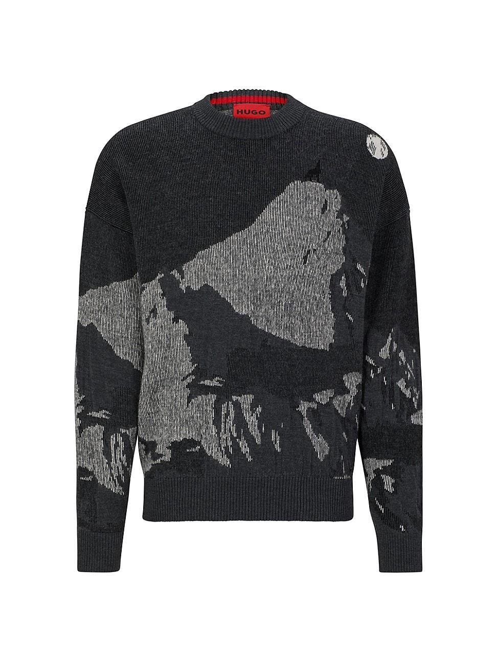 Mens Wool-Blend Oversize-Fit Sweater With Seasonal Jacquard Product Image