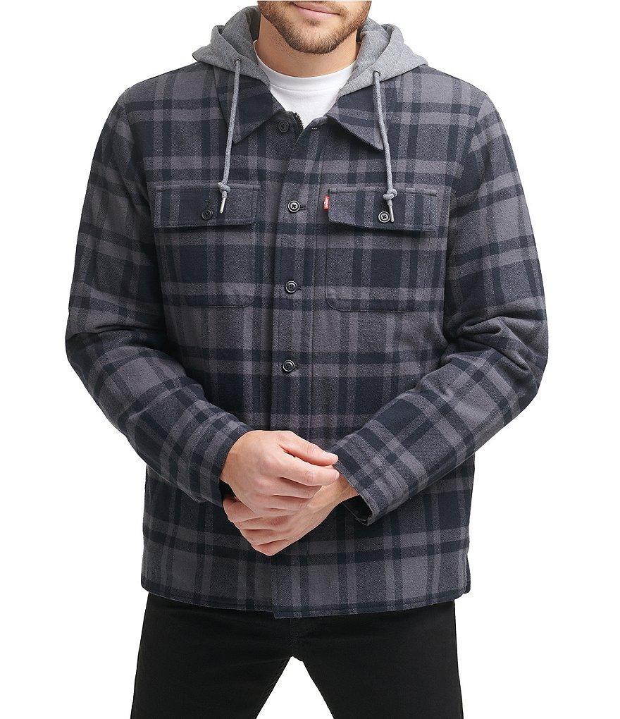 Levi's® Faux Sherpa Lined Dark Plaid Shirt Jacket Product Image