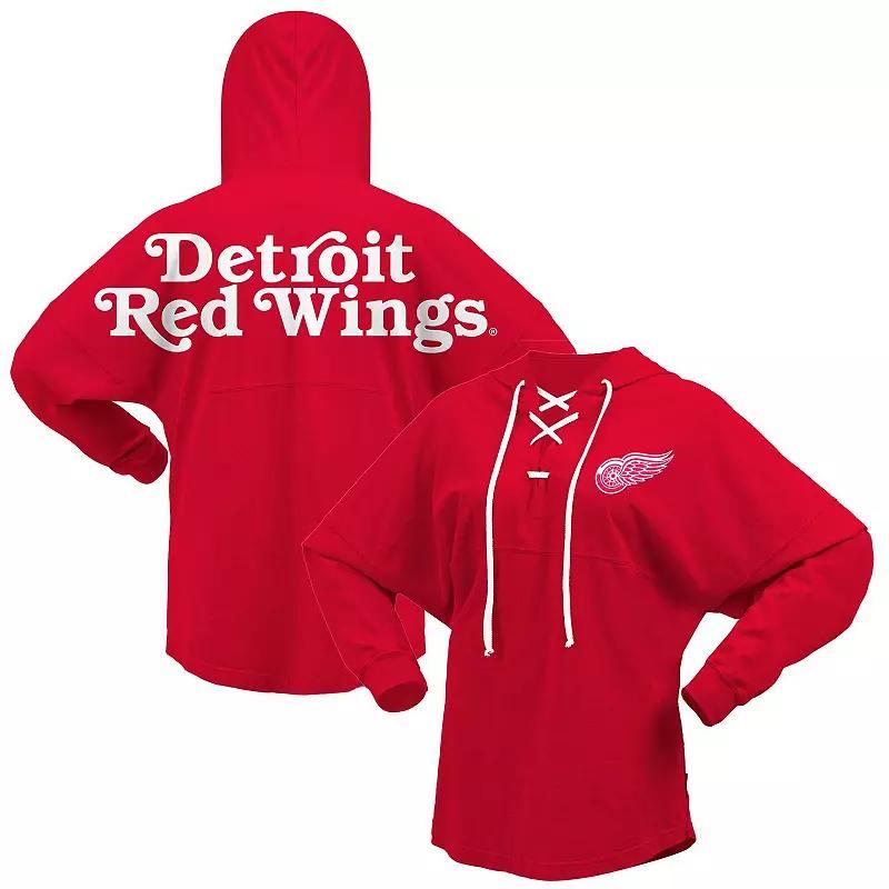 Womens Fanatics Red Detroit Red Wings Jersey Lace-Up V-Neck Long Sleeve Hoodie T-shirt Product Image