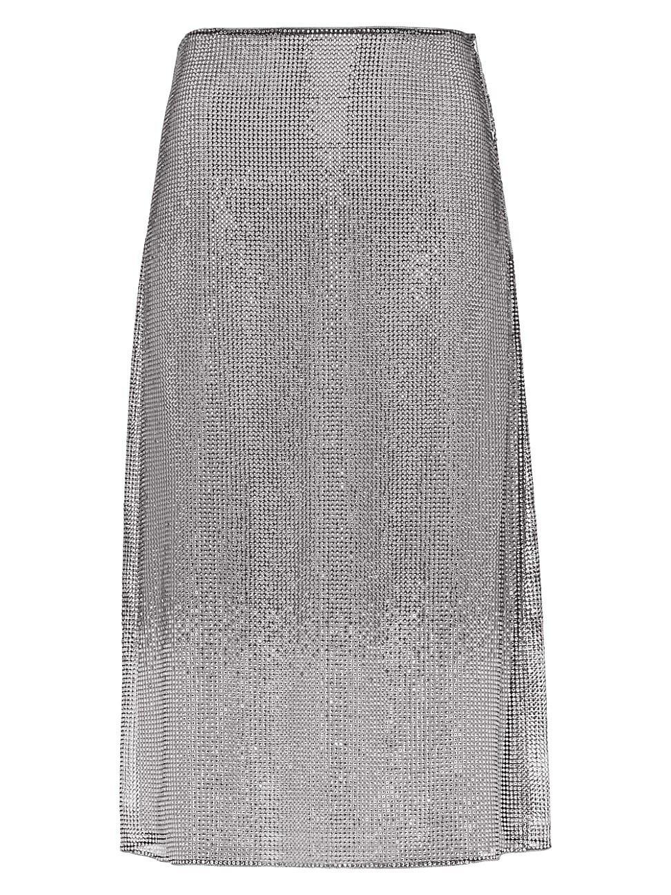 Womens Embroidered Rhinestone Mesh Midi-Skirt Product Image