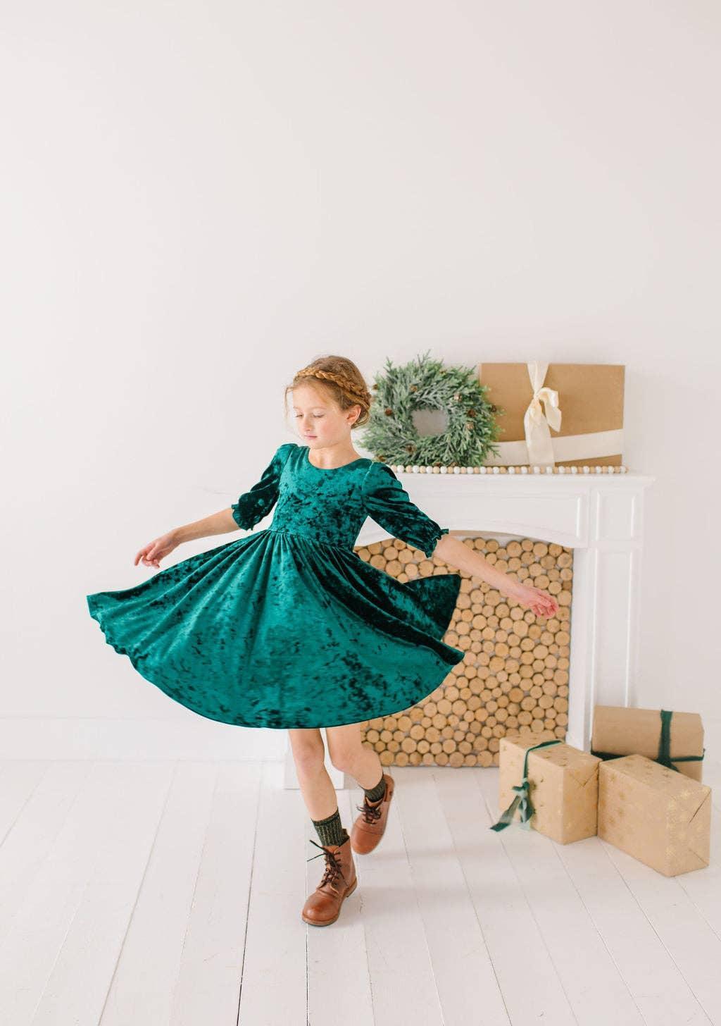 Ollie Jay - Pippa Dress in Crushed Green Velvet Product Image