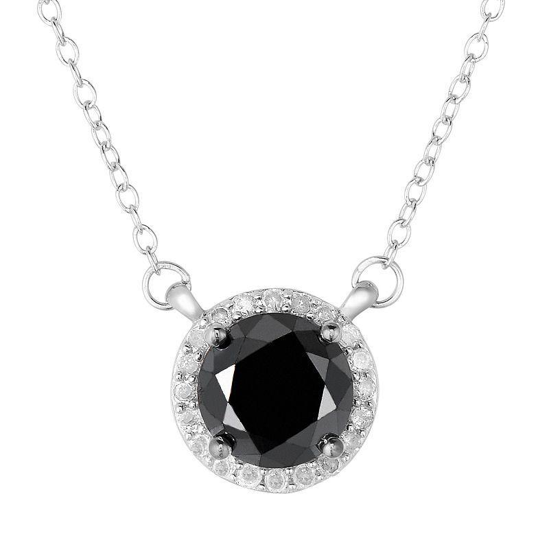 2 Carat T.W. Black and White Diamond Sterling Silver Halo Necklace, Womens Product Image