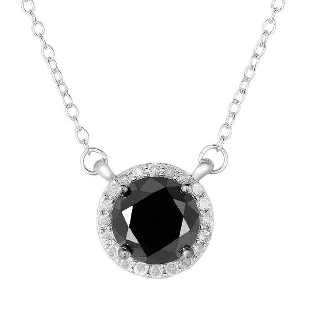 2 Carat T.W. Black and White Diamond Sterling Silver Halo Necklace, Womens Product Image