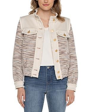 Liverpool Los Angeles Cropped Denim Boucle Mix Fray Jacket (Ecru ) Women's Vest Product Image